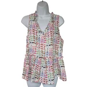 THML Womens Polka Dot Peplum Tank Top Ruffle V-Neck Multicolor M